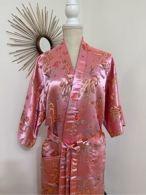 Lotus Brand Pink Robe Dragons and Flowers Multicolor